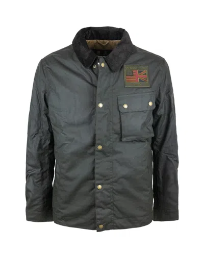 Barbour International Men's Waxed Cotton Field Jacket With Corduroy Collar In Sage