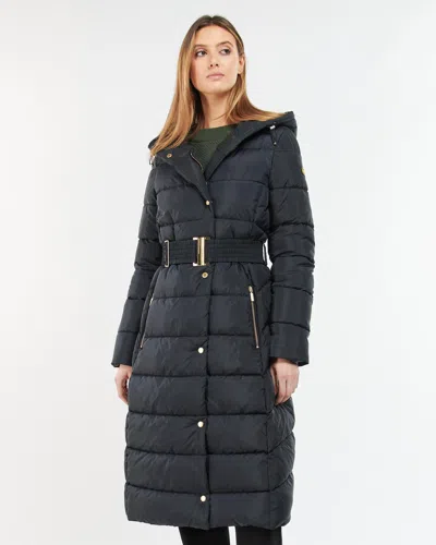 Barbour International Track Line Womens Long Quilted Jacket In Black