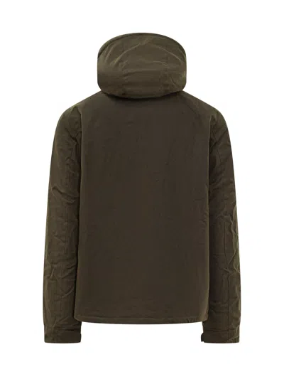 Barbour International Waxed Cotton Hooded Jacket With Shearling Lining In Olive