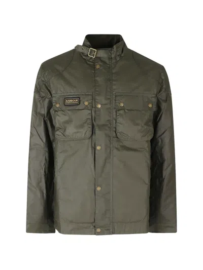 Barbour International Winter Merton Buckle-collar Logo-patch Jacket In Green