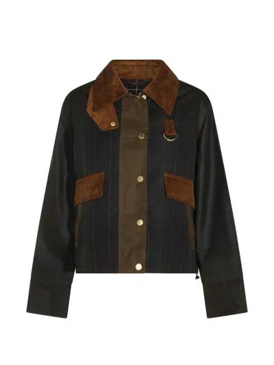 Barbour Irene Check-pattern Corduroy-collar Jacket In Green