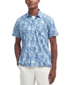 Barbour Ives Regular Fit Leaf Print Short Sleeve Cotton Button-up Shirt In Blue