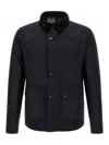 Barbour Collared Waxed Cotton Jacket And Pockets In Black