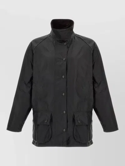 Barbour Jacket High Collar Adjustable Cuffs Pockets In Black