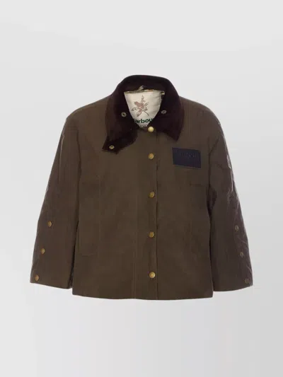 Barbour Jacket Plaid Pattern Corduroy Collar In Green