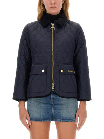 Barbour Logo Embroidered Quilted Jacket In Blue