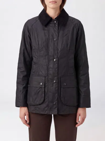 Barbour Beadnell Waxed Jacket With Corduroy Collar And Tartan Lining In Black
