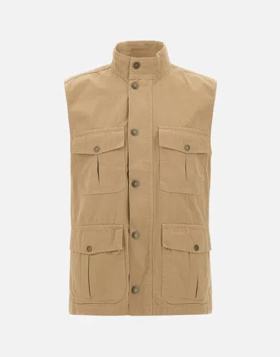 Barbour Utility Gilet Cotton Multiple Pockets In Neutral