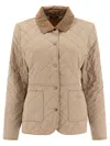 Barbour Quilted Jacket With Contrast Collar And Front Pockets In Beige