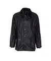Barbour Waxed Jacket With Corduroy Collar And Pockets In Black