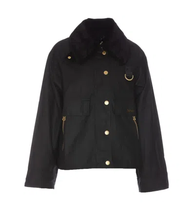Barbour Cotton Wax Long Sleeve Blazer With Pockets In Black