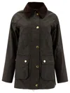 Barbour Womens Sage Beadnell Tartan-lined Waxed-cotton Jacket