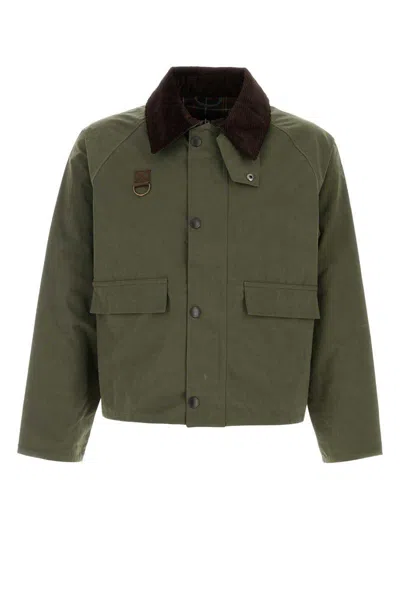 Barbour Cotton Blend Jacket With Corduroy Collar In Green