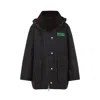 Barbour X Ganni Green Hood Ttn Duffle Wax Cotton Jacket In Black
