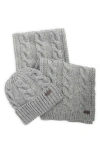 Barbour Jesmond Cable Stitch Scarf & Beanie Set In Gray