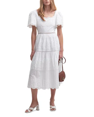 Barbour Joanne Eyelet Embroidered Tiered Cotton Midi Dress In White
