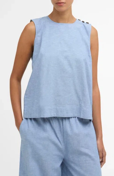 Barbour Josie Button Shoulder Linen & Cotton Top In Blue