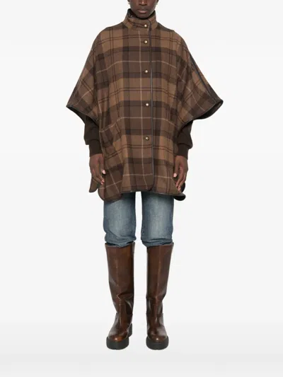 Barbour Judith Tartan-check Cape Jacket In Brown