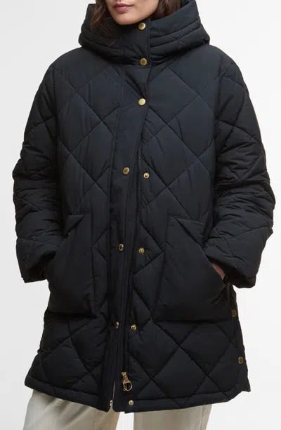 Barbour Kailyn Quilted Hooded Coat In Black/classic Tartan