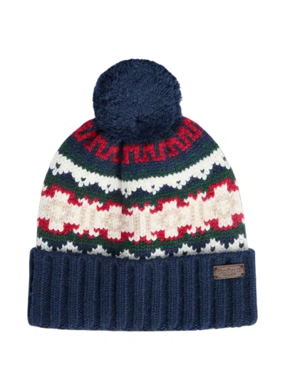 Barbour Kane Beanie Hat And Scarf Set In Blue