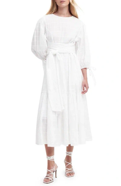 Barbour Kelburn Puff Sleeve Stretch Cotton Midi Dress In White