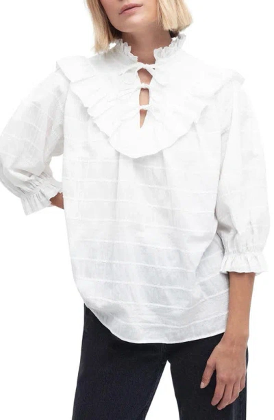 Barbour Kelburn Ruffle Tie Neck Cotton Top In White