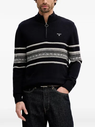 Barbour Kepwick Striped Half-zip Sweater In Black
