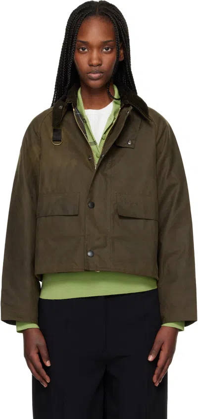 Barbour Khaki Spey Slim Waxed Jacket In Green