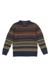 Barbour Little Boy's & Boy's Case Fair Isle Crewneck Sweater In Navy Marl