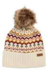 Barbour Kingsford Fair Isle Knit Beanie With Faux Fur Pom In Neutral