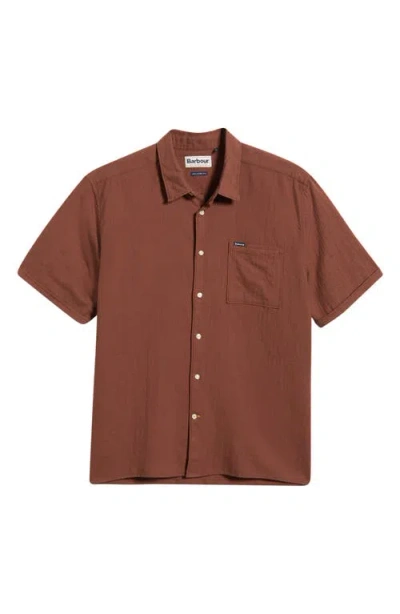 Barbour Kingswood Short Sleeve Cotton Ripstop Button-up Shirt In Brown