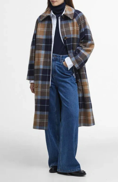 Barbour Kira Tartan Wool Blend Car Coat In Sky Dress Tartan/dark Navy