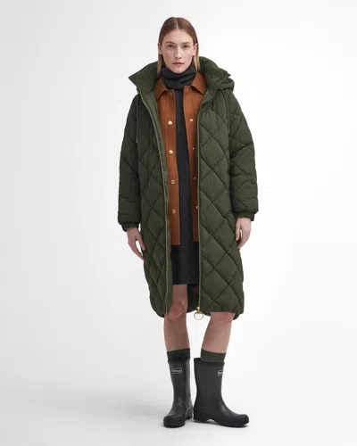 Barbour Kirkton Womens Long Puffer Jacket In Green
