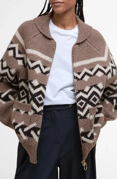 BARBOUR BARBOUR KLARA HERITAGE JACQUARD WOOL BLEND ZIP-UP CARDIGAN