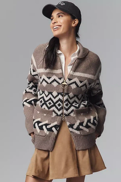 Barbour Klara Knitted Zip Cardigan Sweater In Brown