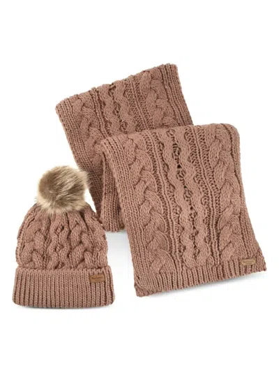 Barbour Penshaw Hat And Scarf Set In Brown