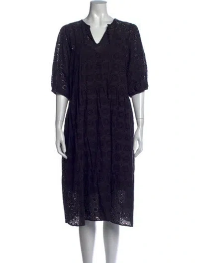 Pre-owned Barbour Lace Pattern Midi Length Dress In Blue