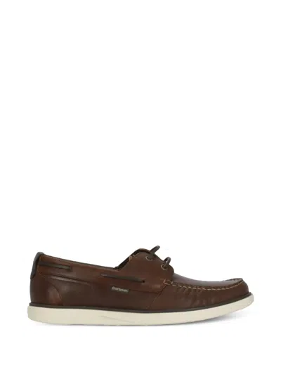Barbour Leather Loafers Round Toe Contrast Sole In Brown