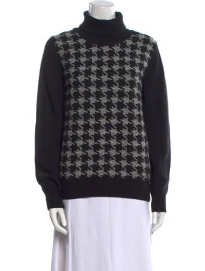 Pre-owned Barbour Lambswool Houndstooth Print Sweater In Black