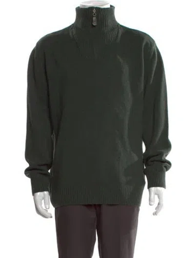 Pre-owned Barbour Lambswool Mock Neck Pullover In Green