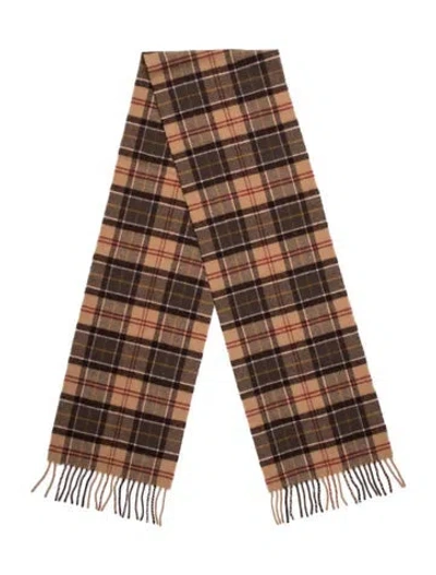 Pre-owned Barbour Lambswool Plaid Print Scarf In Brown