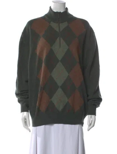 Pre-owned Barbour Lambswool Plaid Print Sweater In Green