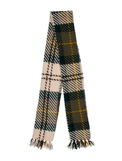 Pre-owned Barbour Lambswool Striped Scarf In Green