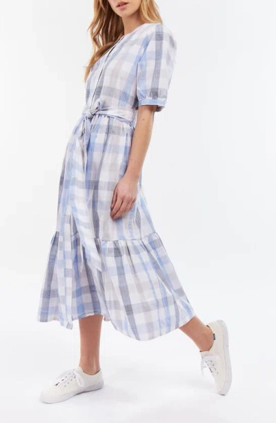 Barbour Lara Plaid Belted Dress In Blue Check