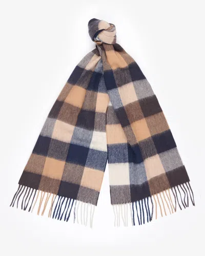 Barbour Large Tattersall Lambswool Scarf In Neutral