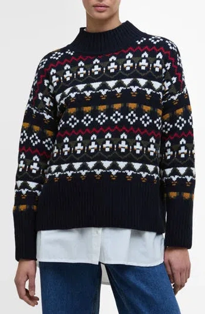 Barbour Larisa Fair Isle Wool & Cotton Blend Sweater In Black