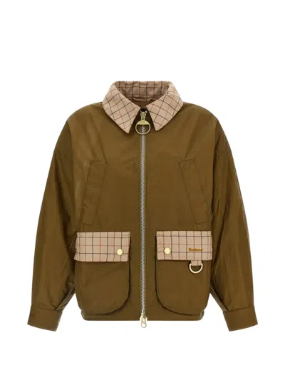 Barbour Launton Checked Corduroy-trimmed Waxed-cotton Jacket In Green