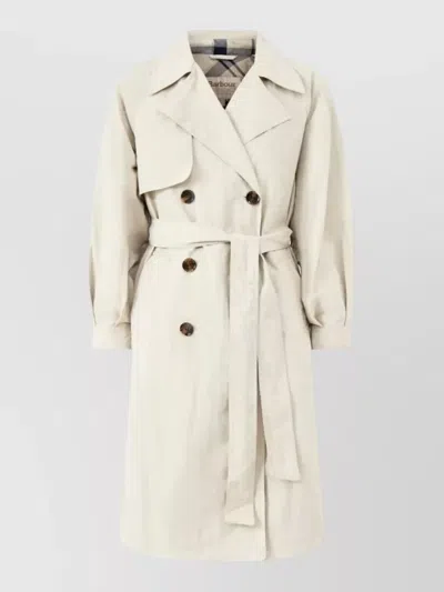 Barbour Layla Trench Showerproof Jacket Belted Waist In Neutral