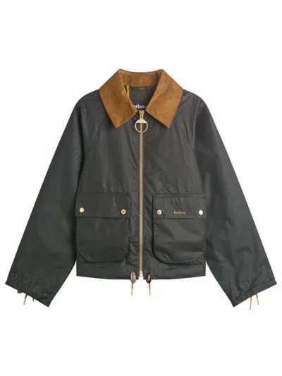 Barbour Leather And Corduroy-trimmed Waxed-cotton Jacket In Green