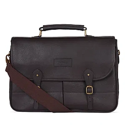 Barbour Leather Briefcase In Chocolate Brown